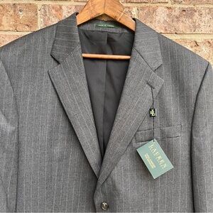 Lauren Ralph Lauren Mens 44R Suit Jacket Gray Pinstripe 100% Wool Made in Canada